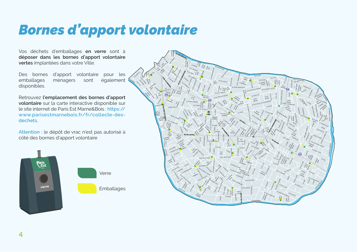 Carte des bornes d'apport volontaire pour le verre et les emballages à Saint-Maur-des-Fossés