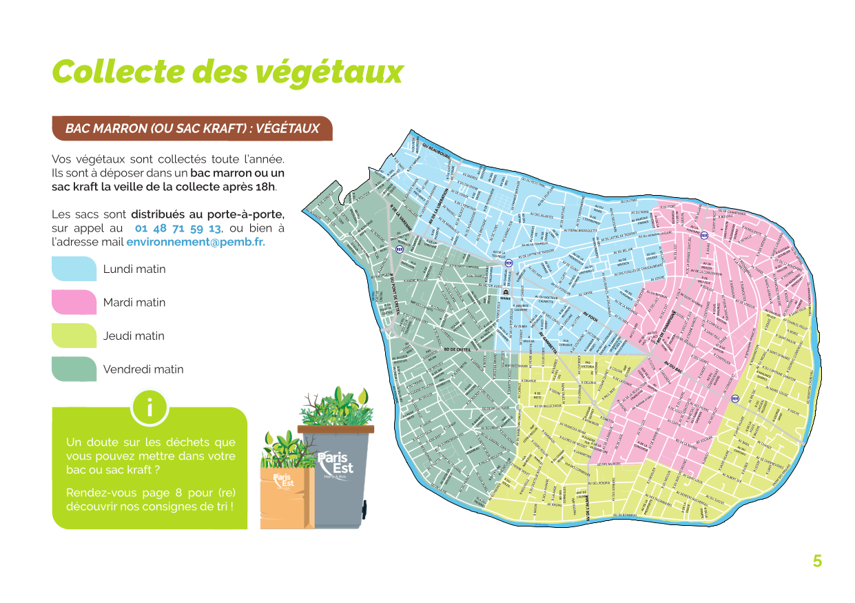 Carte des secteurs de collecte des déchets végétaux à Saint-Maur-des-Fossés, 4 zones colorées